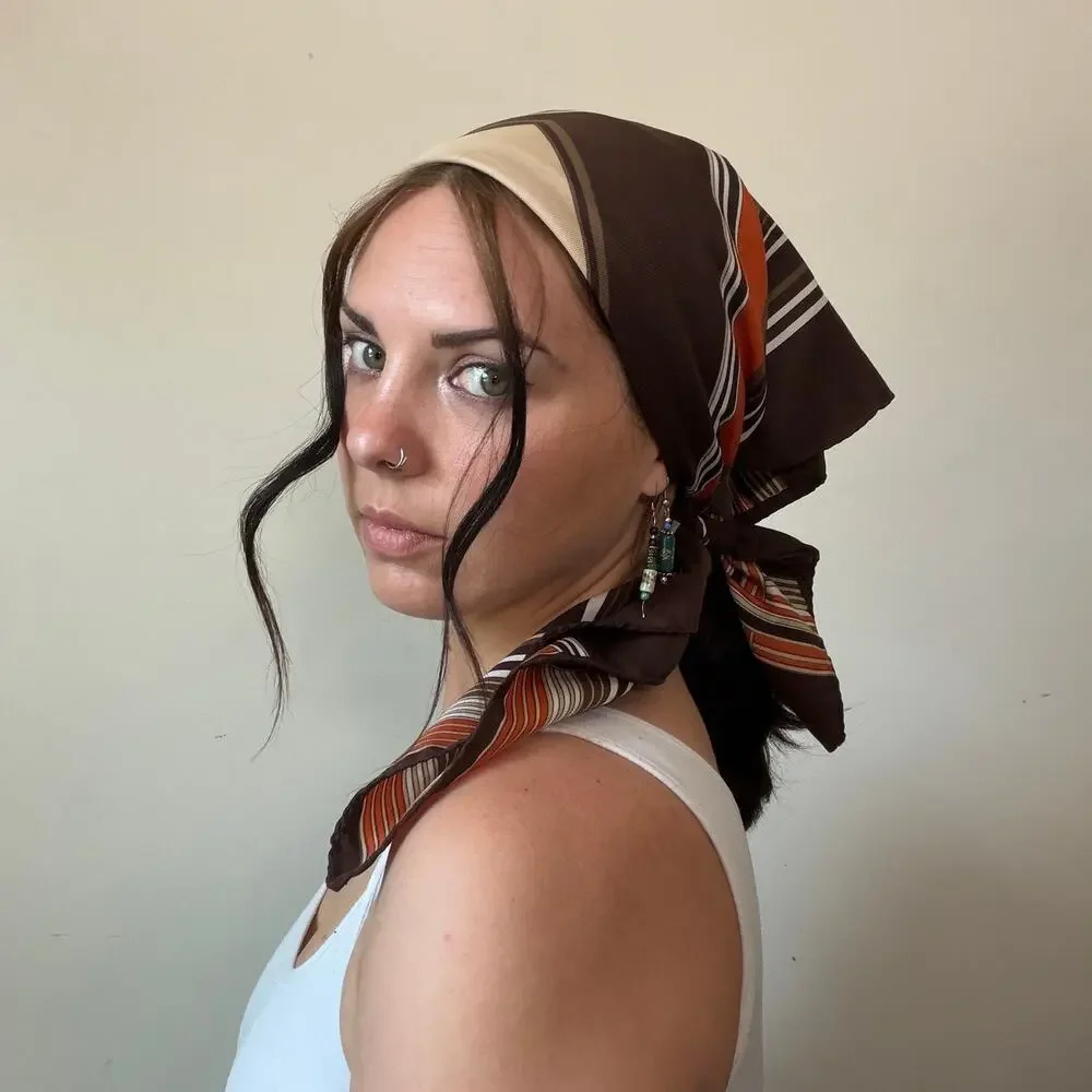Vintage 70s Fiorini Earth Tone Mid Century Modern Square Bandana Scarf